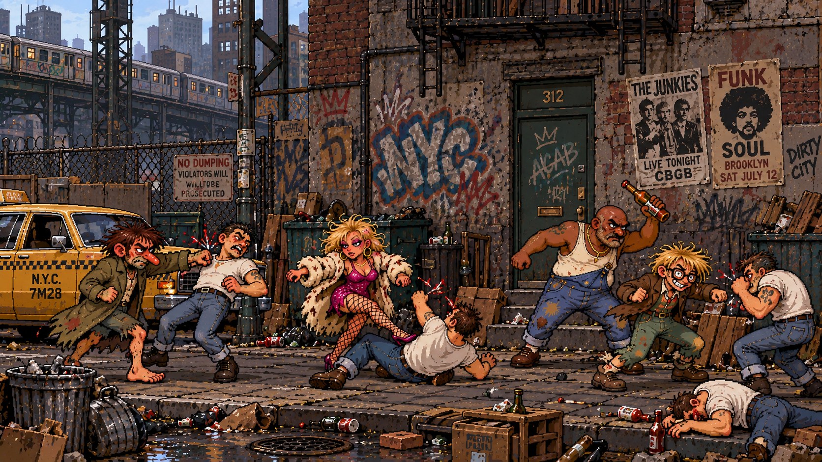 The gang brawling with respectable citizens in a grimy New Pork City alley